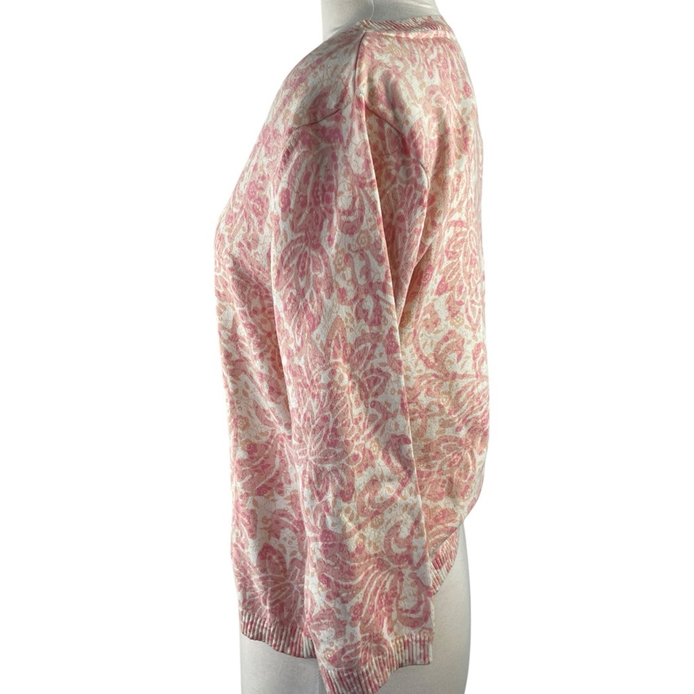 Axcess by Liz Claibore Pink Floral Button-Front Women's Scoop Neck Cardigan, L - Picture 3 of 7
